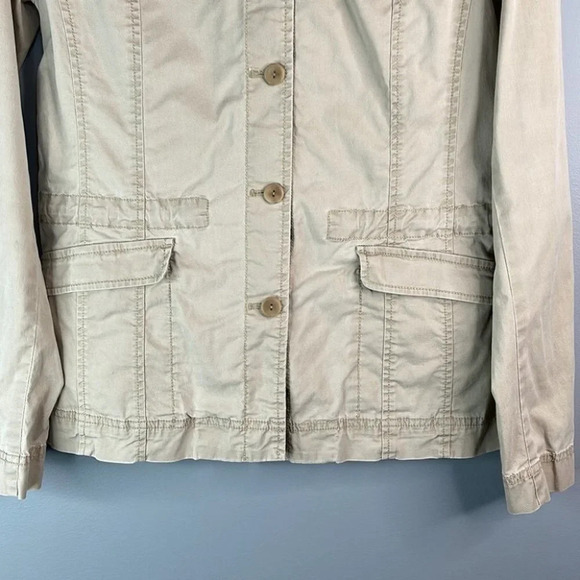 EILEEN FISHER Tan Utility Jacket Ruffled Neck  Drawstring Waist Size XS - Picture 4 of 13